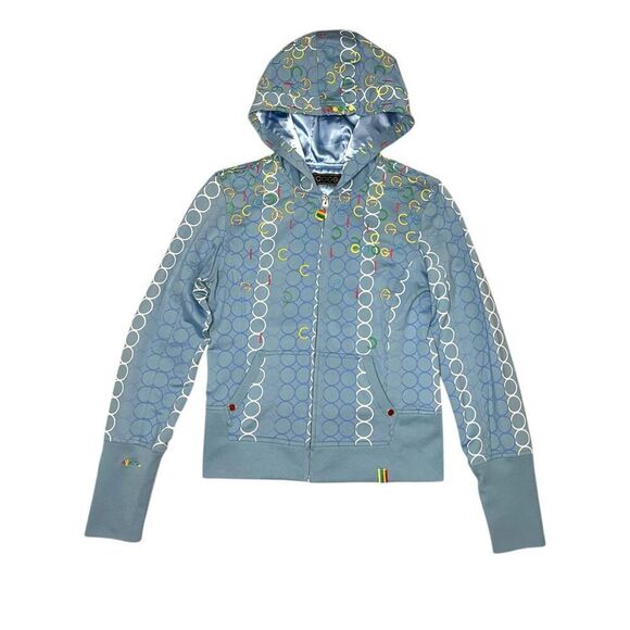 COOGI Women’s Medium Zip Up Jacket Blue Embroidered All Over Print Hoodie - Picture 8 of 10